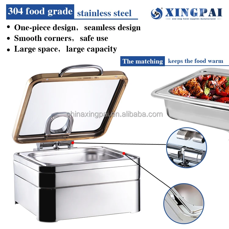 XINGPAI Restaurant Hotel Supplies 304 Stainless Steel Chafing-Dish Square Food Warmer Set Chafing Dish For Buffet