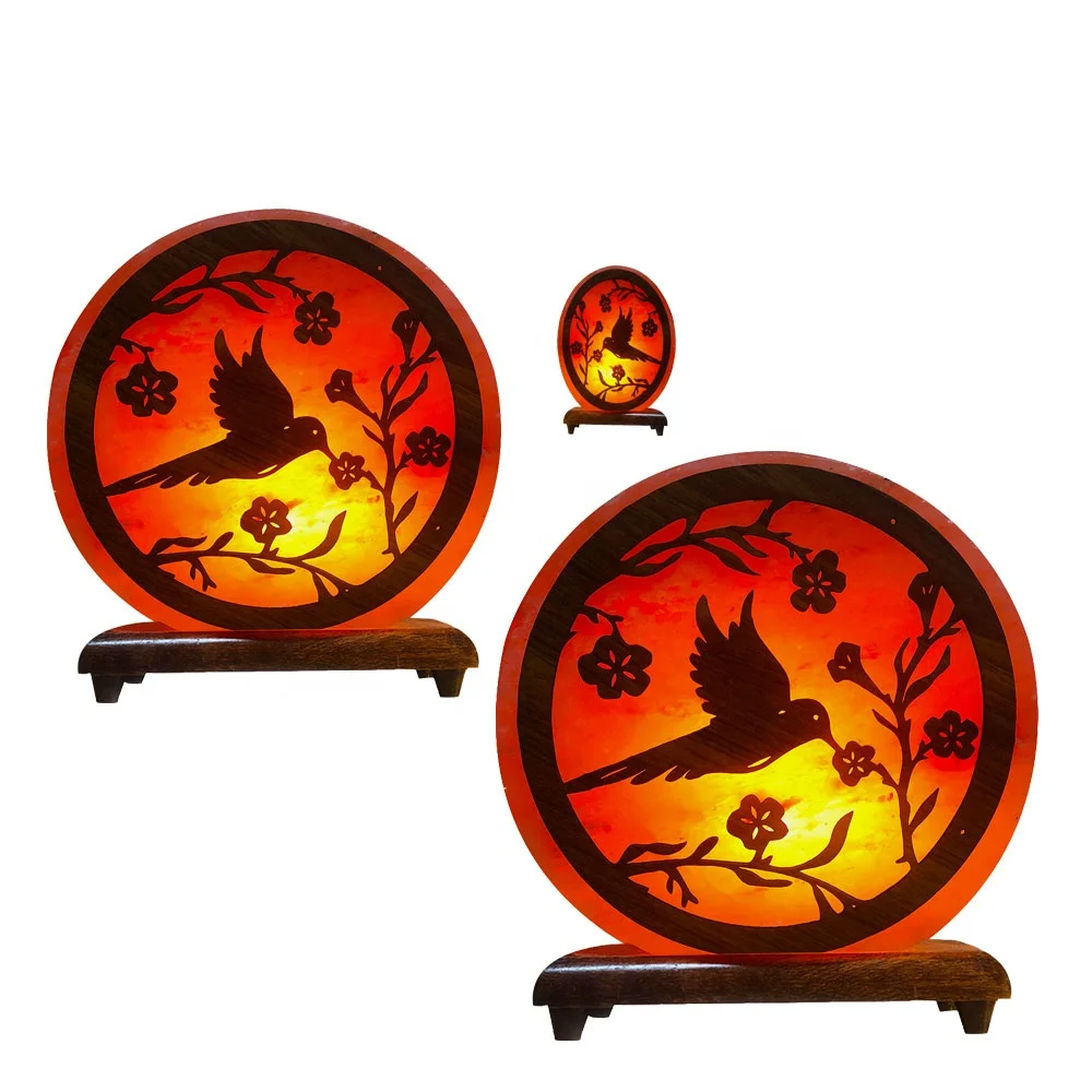 Here-Sian Enterprises Horse Shape Wood Design Salt Sun Lamp with Carved Feng Shui Style Print