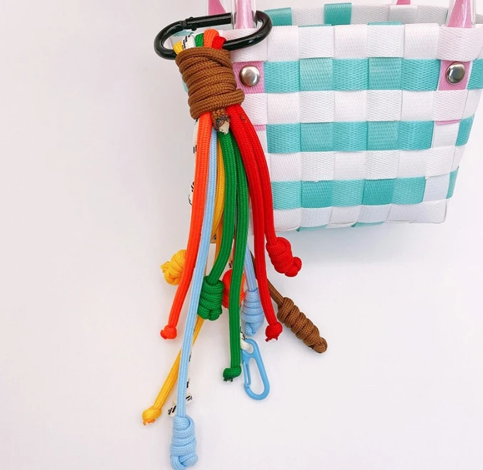 South Korea rainbow color woven rope keychain pendant creative niche bag hanging ornaments