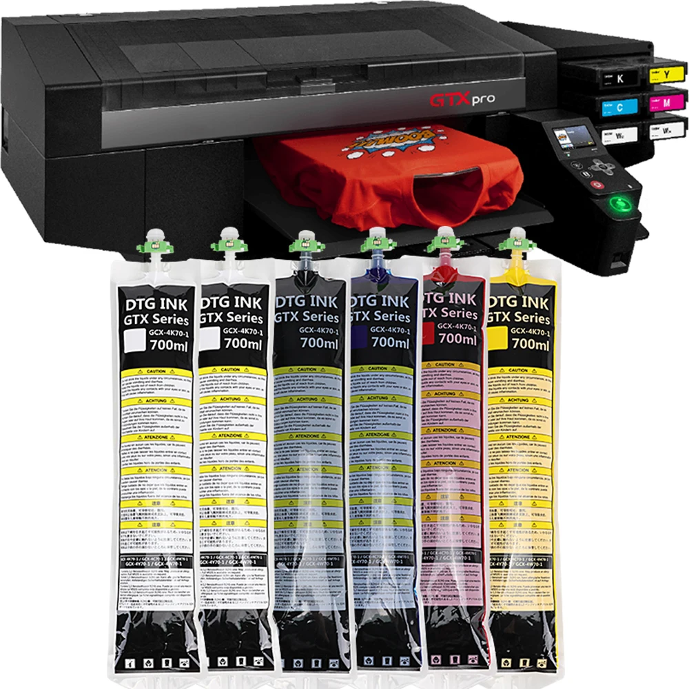 Xcellent 700ml 6 colors digital textile DTG ink bag ink with Chip High sale  for Brother GTX GTX PR0
