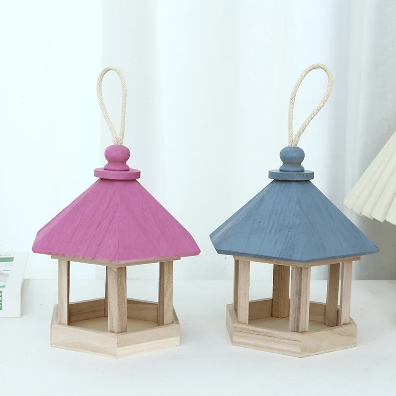 Custom Made 100% Natural Acacia Wooden Bird House Station Reasonably Priced Pet Bowls & Feeders for Bird Breeding & Feeding