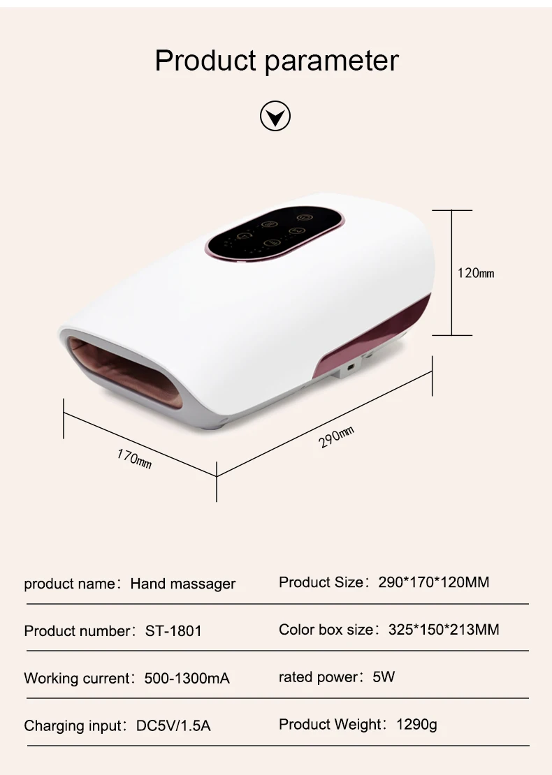 Cordless Electric Hand Massager For Massage Hand Air Compression With 6-Stage Pressure Point Heating Massage Machine