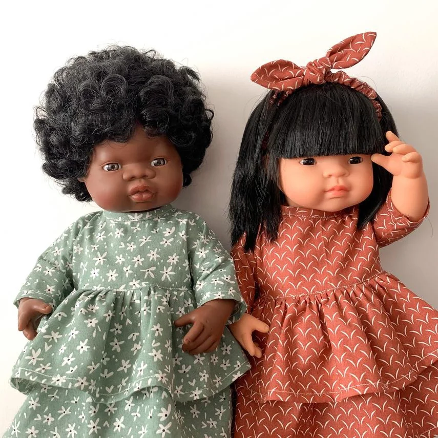 Kids dolly matching floral print long sleeve dress reborn baby doll clothes 12inch