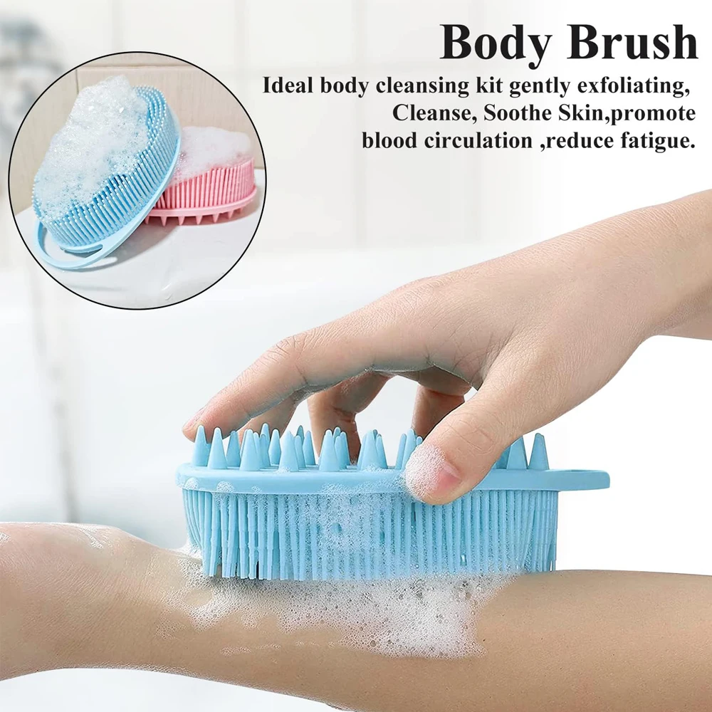 High Quality Soft 2 in 1 Silicone Bath Brush Exfoliating Body Shampoo Cleaning Hair Massage Shower
