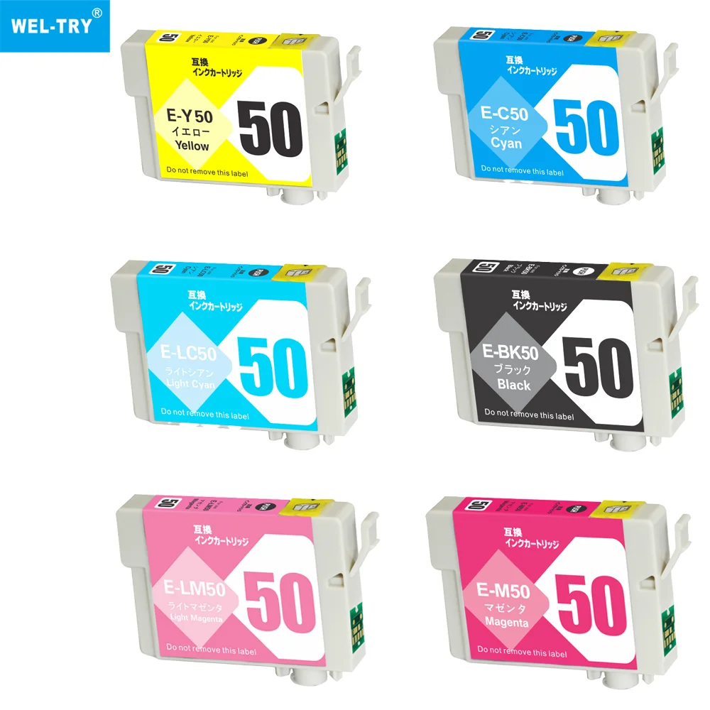 WEL-TRY ICBK50 ICC50 ICM50 ICY50 ICLC50 ICLM50 Premium Color Compatible InkJet Ink Cartridge for Epson EP-301/302/320/702A/703A