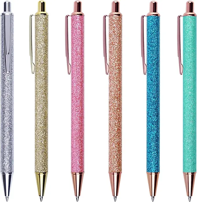 Glitter Pens with Metal Barrel, Retractable Fashion Pretty Pens, Bulk Office Pens with Medium Point