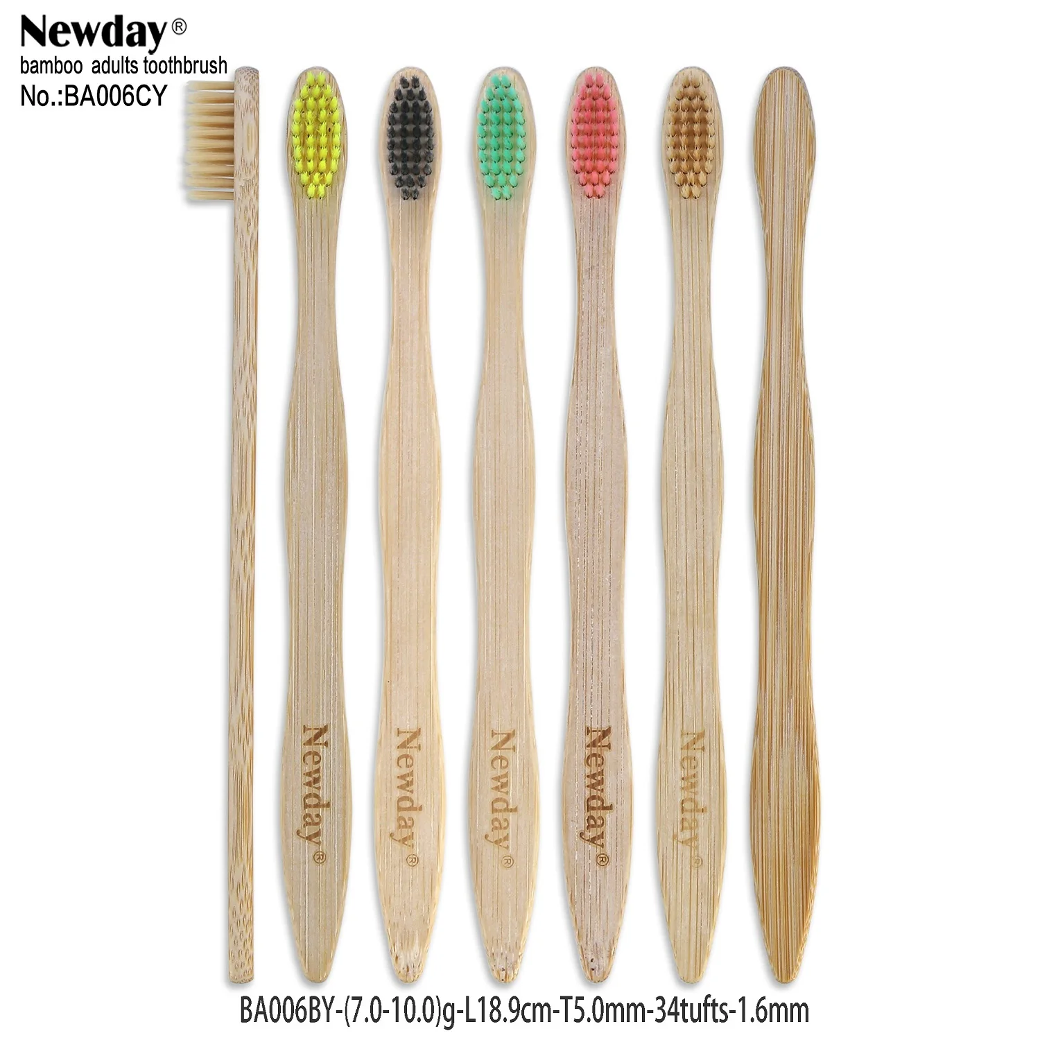 Natural Bamboo Biodegradable Adult Toothbrush Curve Flat Handle Vegan Product BPA Free Kraft box package pack of 10
