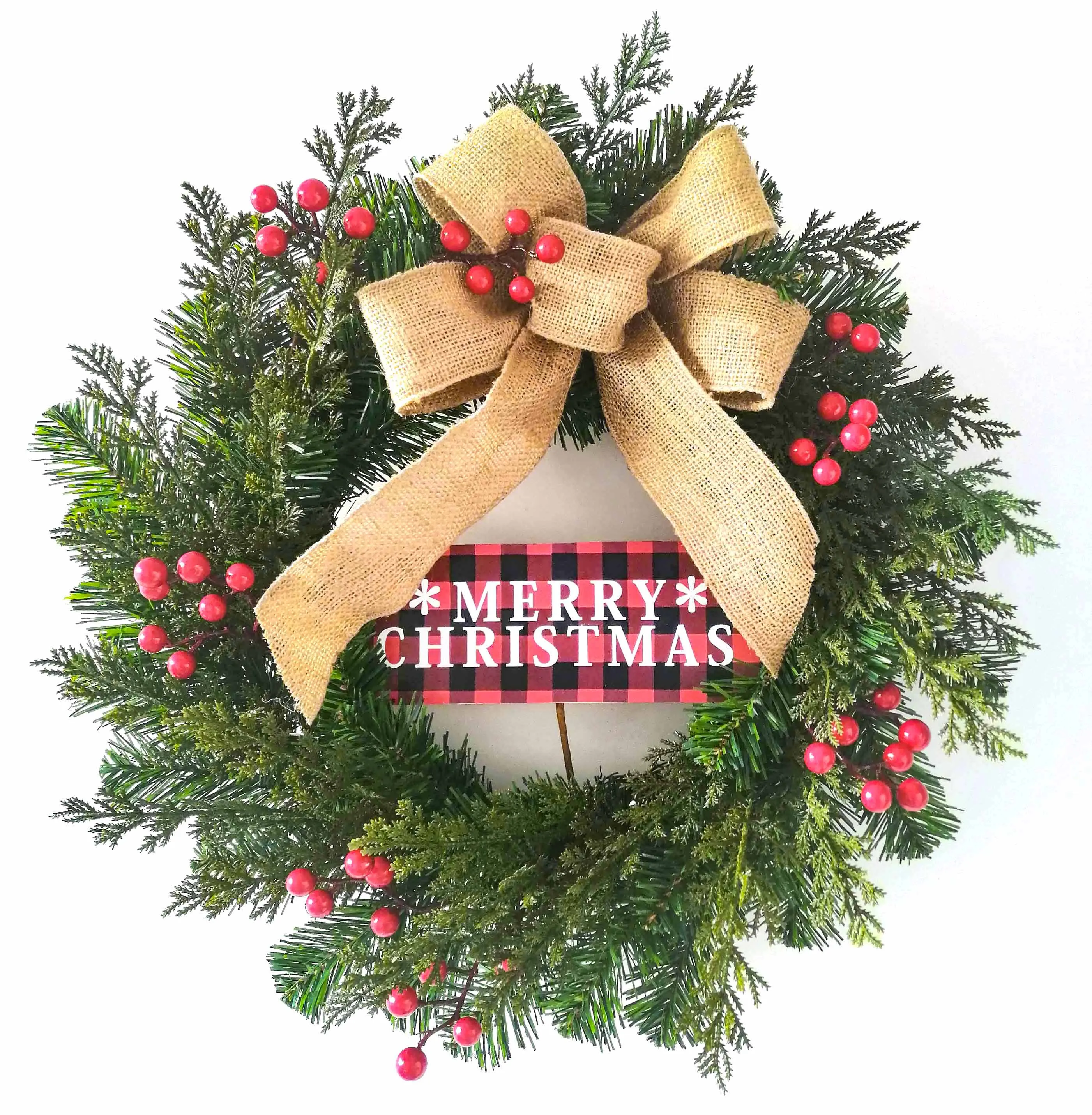 Оптовая продажа, искусственная проволочная рамка Win Young, Рождественский шар из сосны, большой цветочный венок из ягод, Декоративный Рождественский венок