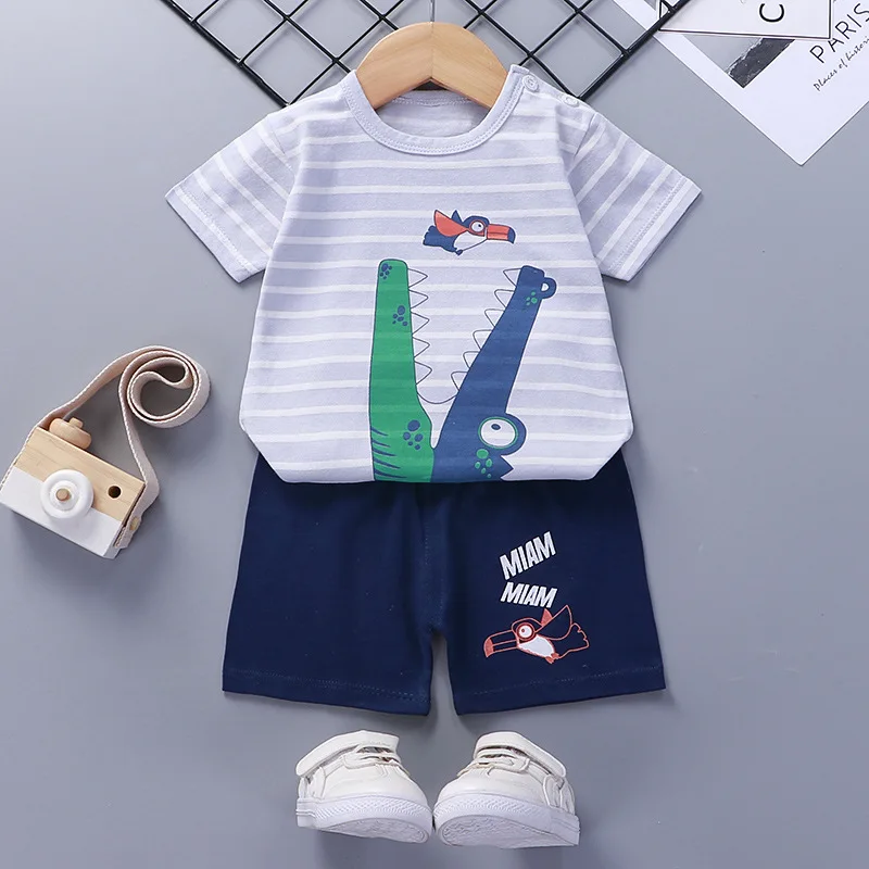 Hangzhou Poly 100% Cotton Short Sleeve Sweat Suit Sport Children 2pcs Baby Boys Clothing Sets