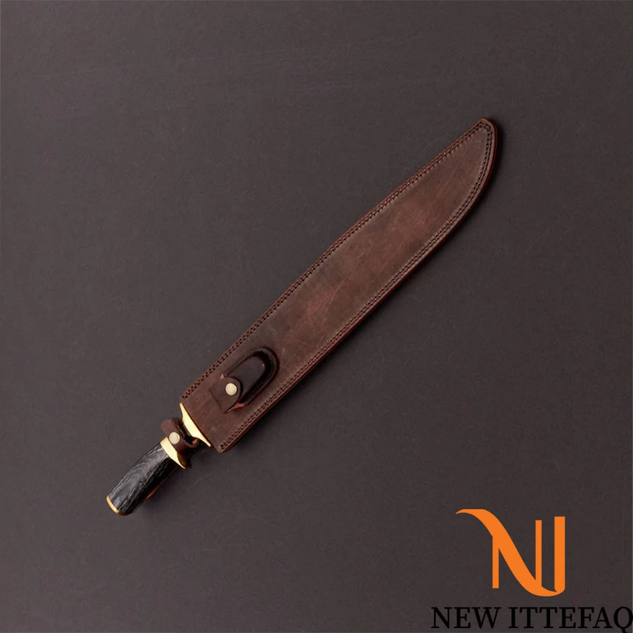 
NEW ITTEFAQ | Custom handmade Damascus steel out door big hunting knife with custom leather sheath 