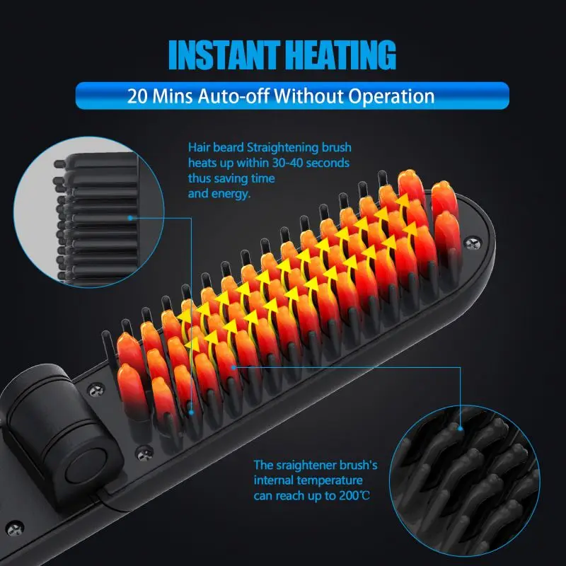 Foldable Electric Beard Straightening Men Quick Styler Oem Foldable Beard Comb Heated Brush Kit Hair Straightener
