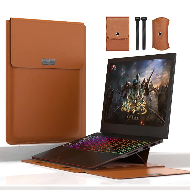 High quality 4 in 1 multifunctional waterproof pu leather 11 15.6 17 inch laptop sleeve case bag with stand magnatik for macbook