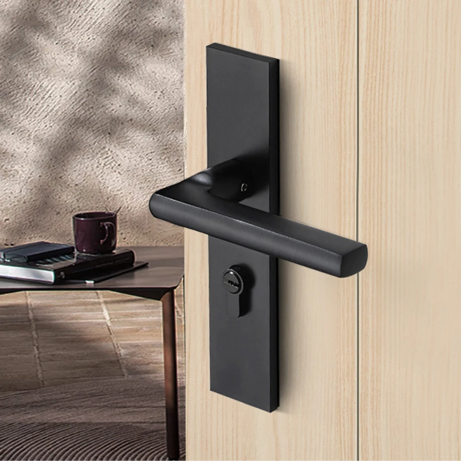 Wholesale Black Aluminum Alloy Slim Security Wooden Steel Door Exterior Door Lock Set Handles