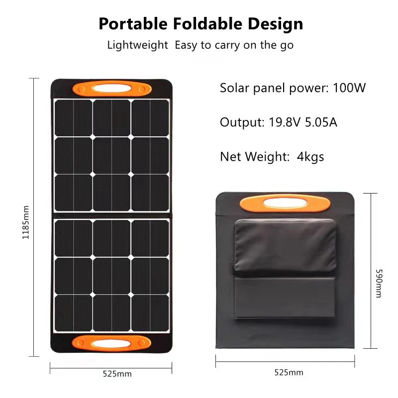 100W Foldable Solar Panel Solar Battery Charger,Suitable For 300W 500W 600W 1000W Portable Power Station
