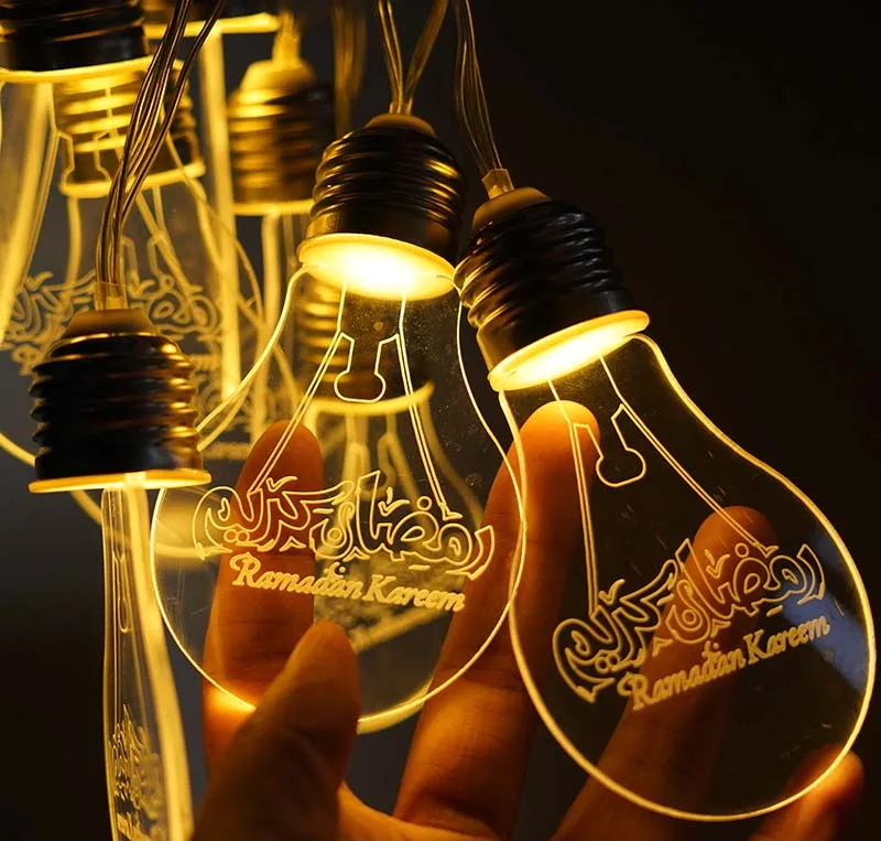 Ourwarm Ramadan Decorations LED String Lights for Eid Ramadan Muslim Pendant for Islamic Party Wall Decorations