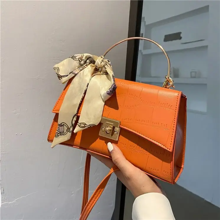 Western Style Stone Pattern Handbags New Simple Fashion Shoulder Bag  with Silk Scarf Wholesale PU Womens Bags