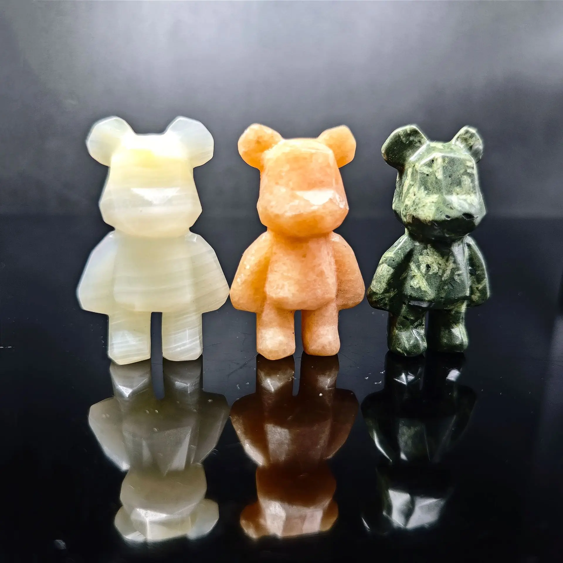 Wholesale Healing Stones Handmade Mixed Quartz Animal Ornament Carving Crystal Bear Statue For Decoration