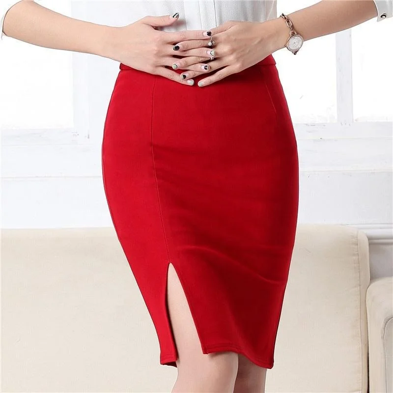 Rokken Saia Jupe Sexy Summer Simple Straight Knee Length High Slit Elegant Skirt For Women