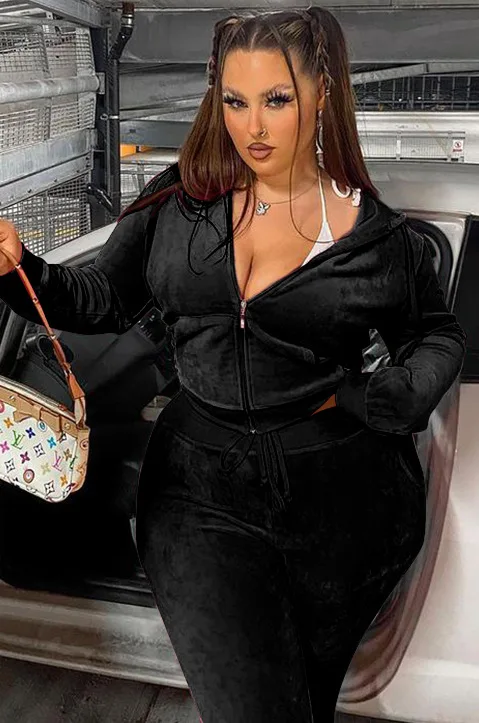 Fat Women Velvet Matching Outfits Colorful Warm Thick Sherpa Casual Jacket 2022 Fall Ladies 2 Piece Hoodie Plus Size Pants Sets
