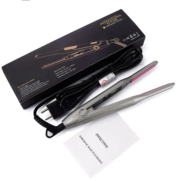 Private Label 0.3 inch LED Display Electric 450 Degree Pencil Flat Irons PTC Thin Hair Straightener Wholesale