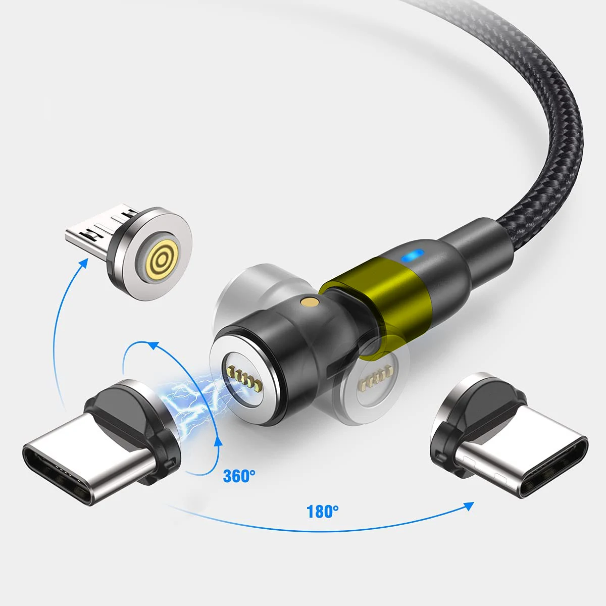 Amazom Hot Selling 540 Degree Rotation Magnetic 3In1 Fast Usb Data Charging Cable