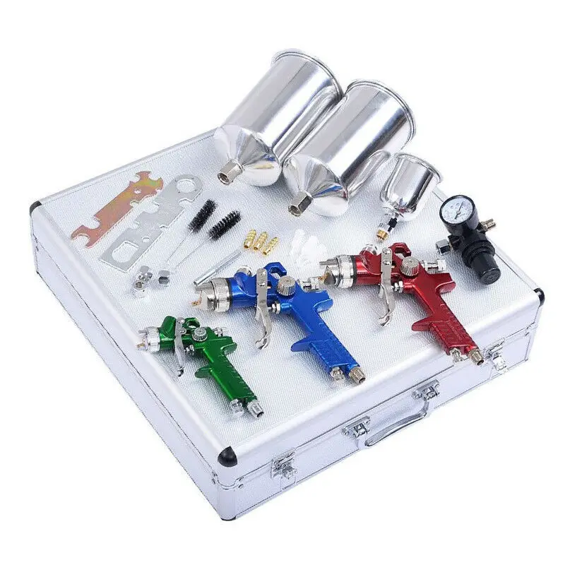 3pcs HVLP Spray Gun Mini Air Paint Guns Airbrush Kit Detail Basecoat Car Primer Clearcoat  Case