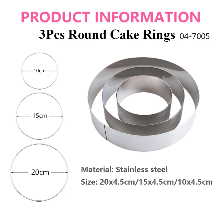 Stainless steel professional 3pcs large middle mini round diy dessert mousse baking cakes mold set