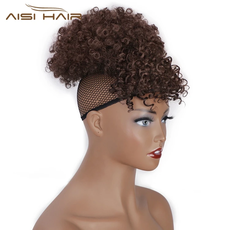 Aisi Hair афро-пуховка с челкой короткие кудрявые вьющиеся волосы пучок зажимом для обертывания кулиска наращивания волос