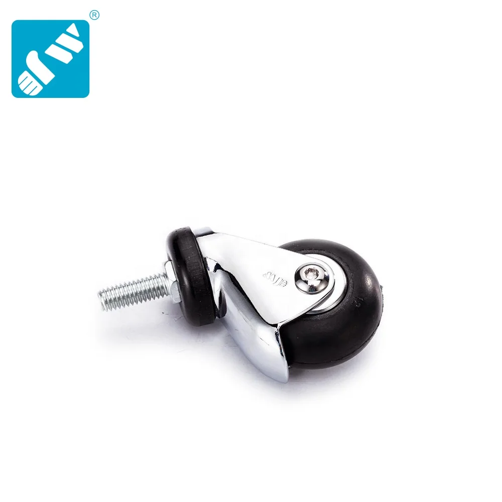 Swivel Threaded Stem Medium Duty Medical Trolley Caster,2/3Inch Black Rubber Wheel Medical Caster,Chrome Plated Caster Wheel