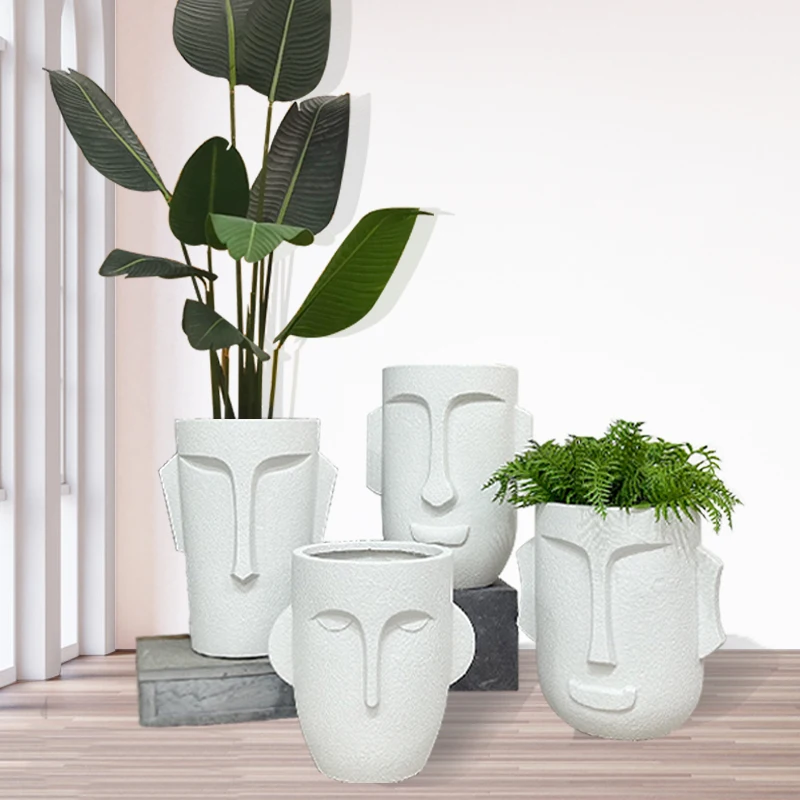 Hot selling Nordic art style face planter large outdoor flower pot Vertical Garden supplies pot planters fiberglass planter