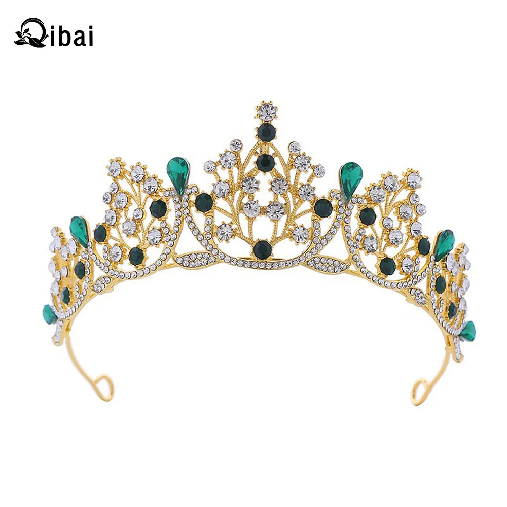 Qibai аксессуары корейские свадебные Хрустальная корона винтажная Золотая черная повязка на голову Свадебная пряжа аксессуар для Хэллоуина оголовье