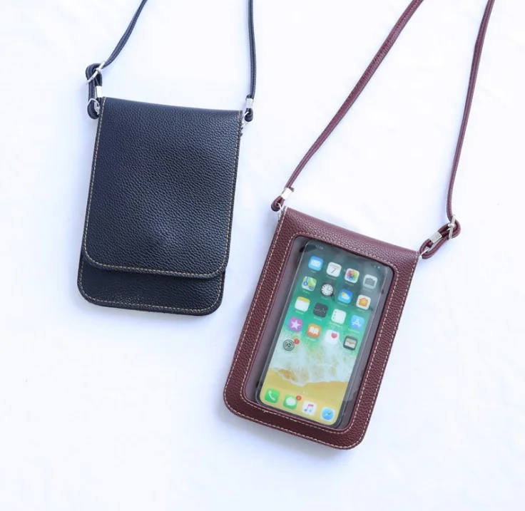 Fashion touch screen mobile phone bags cases phone arm sling pouch bag chain leather crossbody touchscreen purse