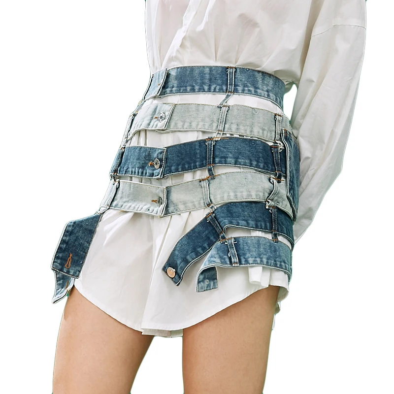 ONEINALL High Waist Hollow Out Hit Color Designer Asymmetrical Mini Skirts Female 2021