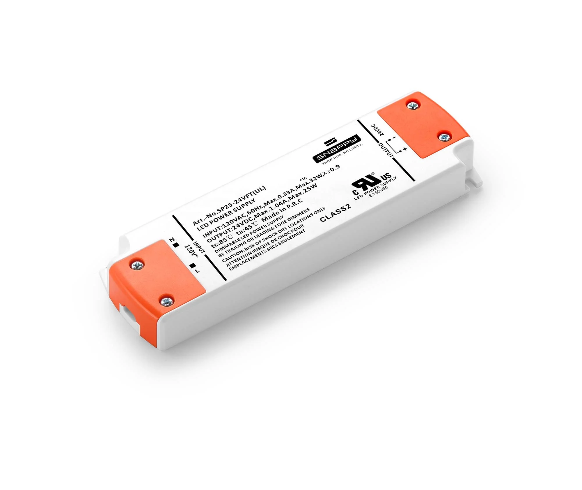 SP25-24VFT(USA) Input 120VAC 25W 12V/24V IP20 plastic case constant voltage super slim triac dimmable LED Driver