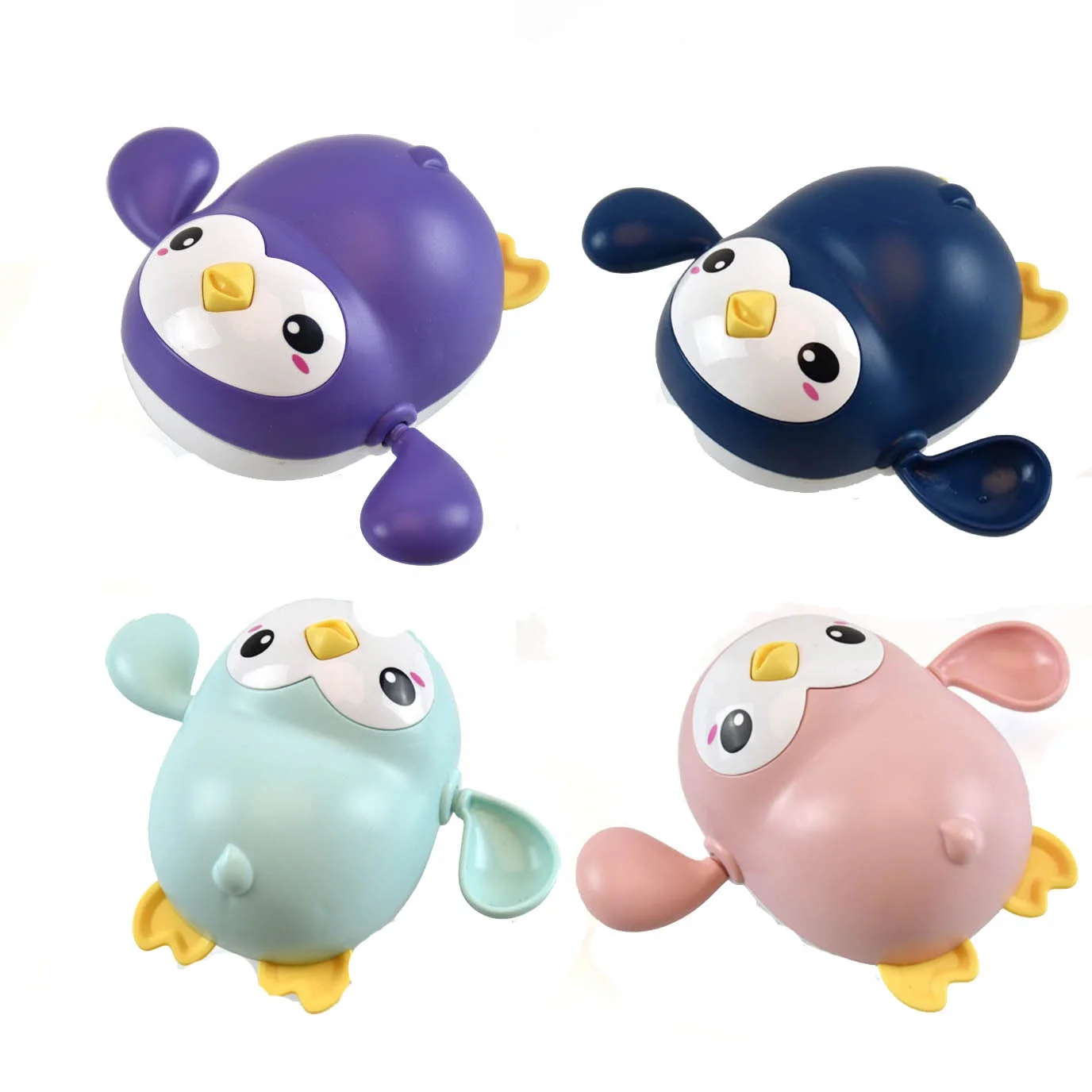 Summer Cartoon Plastic Wind-Up Float Penguin Animal Water Play Game Bath Toys Set For Baby