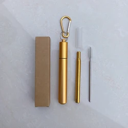 Eco friendly extendable stainless steel telescopic straw collapsible drinking straw with silicone tip and keychain