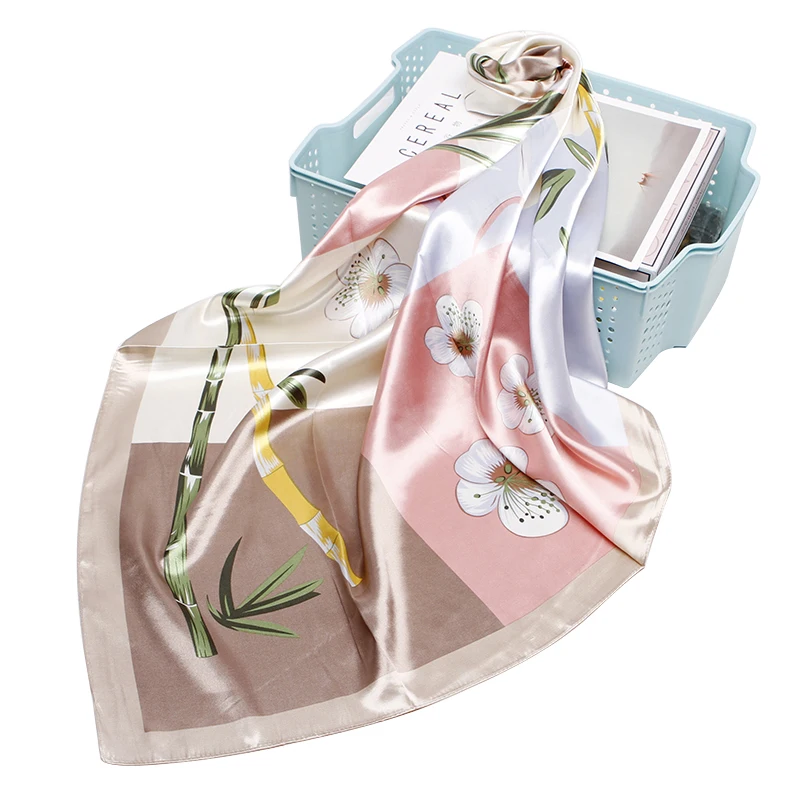 Wholesale Manufacturing LOW MOQ Autumn New Brand Lady Digital Printed Head Scarves Satin Twill Square Silk Scarf Woman Hijab