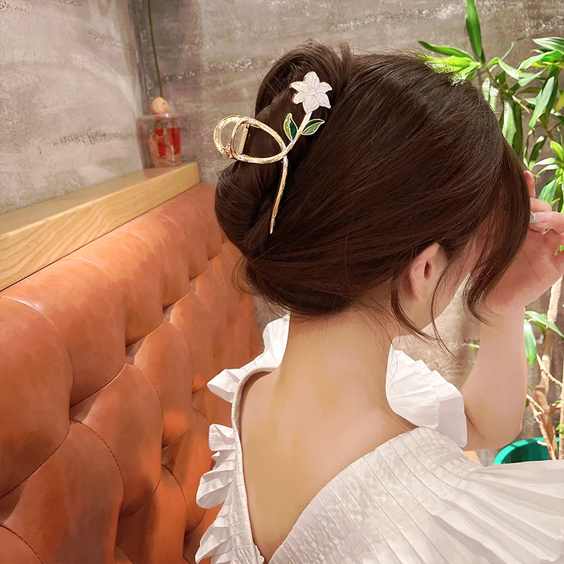Женское металлическое волосы коготь Элегантный Золотой краб зажимы хвост цветы зажим для женщин аксессуары
