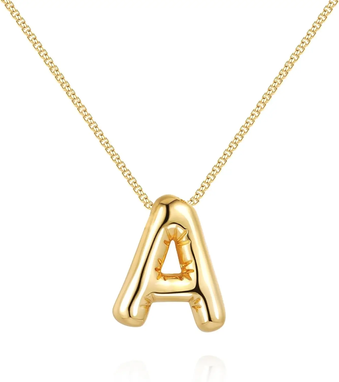 18K Gold Filled Ballon Bubble Letter Necklace Gold Bubble Initial Necklace Dainty Gold Bubble Letter Necklace for Women