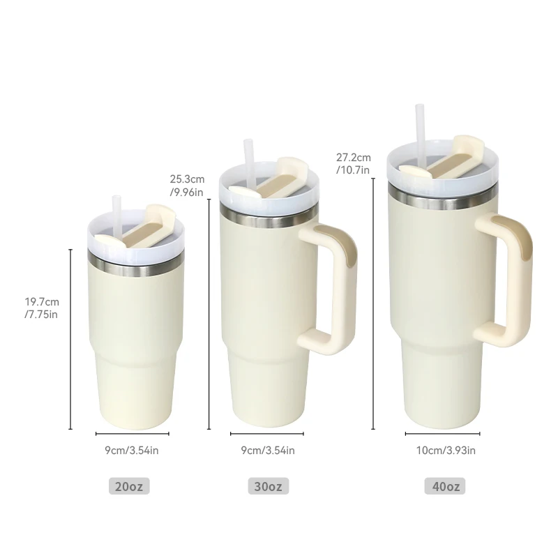 Custom Laser Engraved Christmas 20oz 30oz 40oz Travel Mug Cup White Stainless Steel 40oz Tumbler with Handle 2.0 and Straw Lid