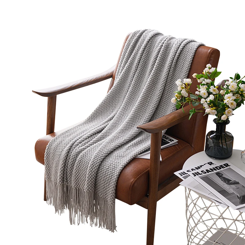 Mulan Pineapple Jacquard Knitted Blanket Customize Wholesale Throw Faux Wool Fleece Design Cozy Blanket 100 Acrylic Solid Tassel