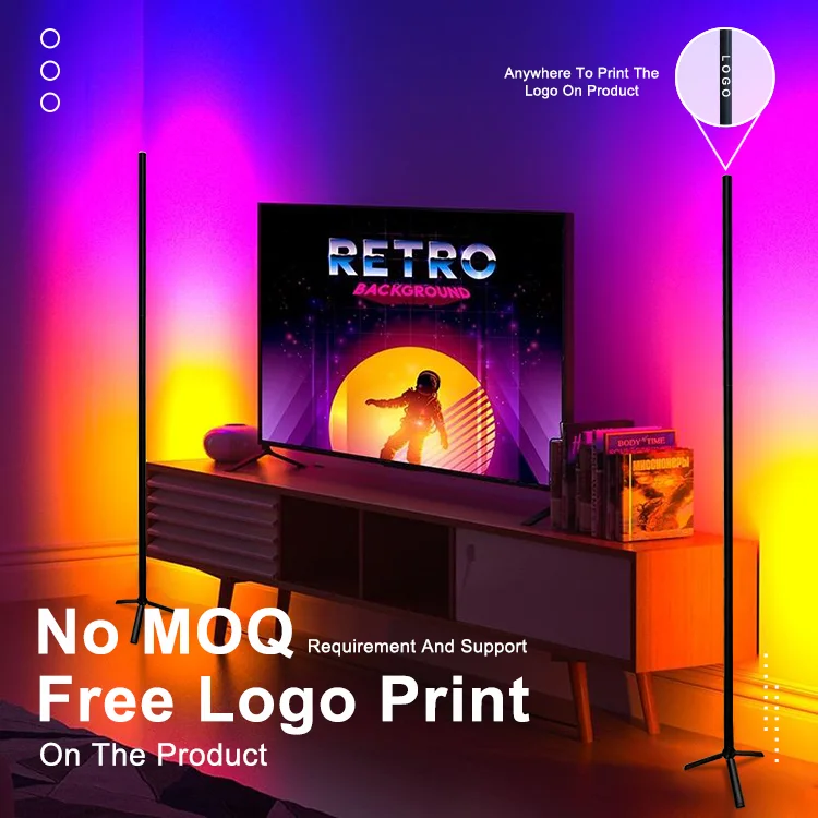 Modern bedroom black led simple RGB floor light color changing minimum corner stand smallest corner floor lamp