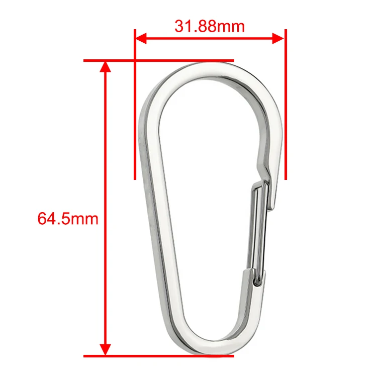 Wholesale 31x64mm Metal Carabiner Silver Buckle Clip Snap Hook for Bag