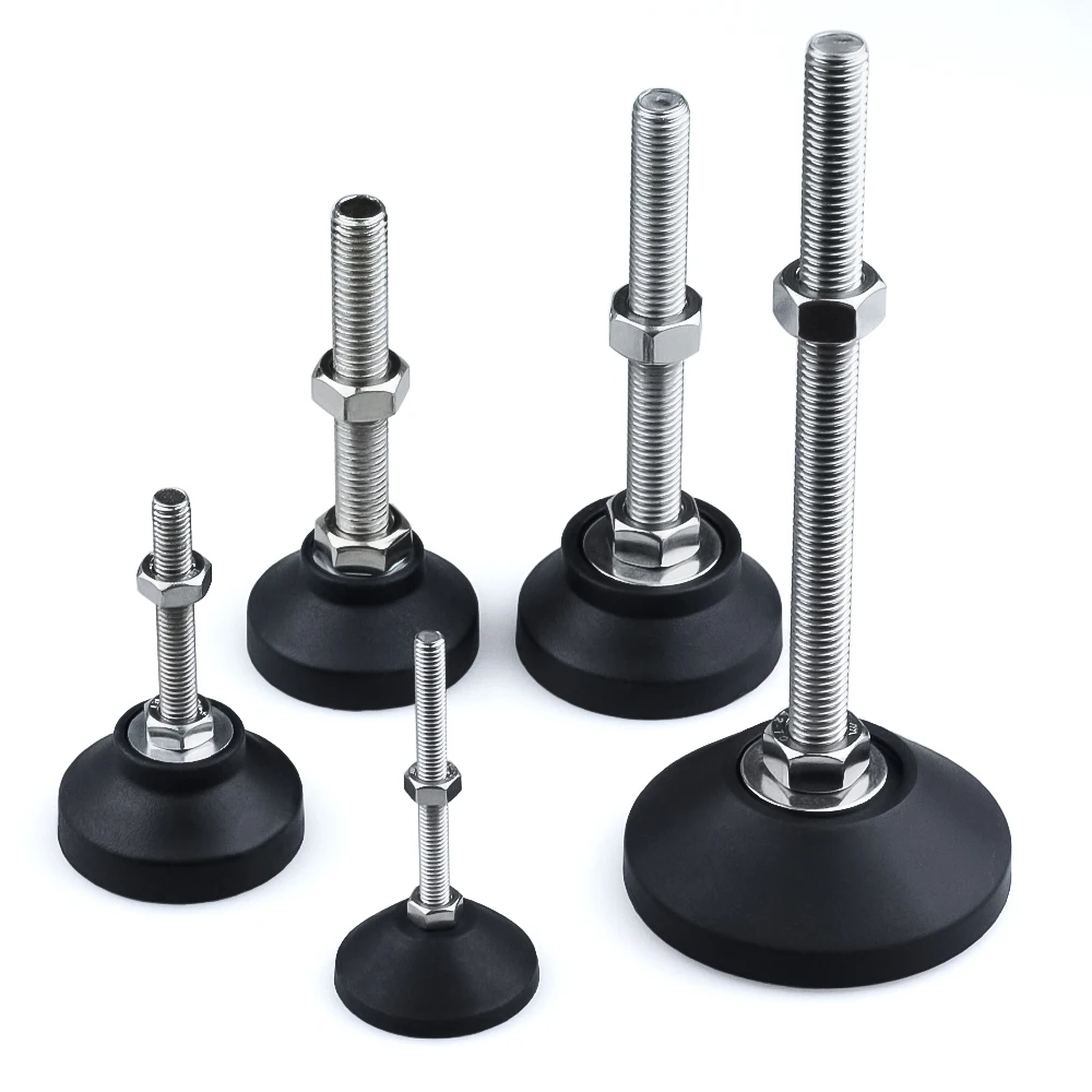 China manufacturers 60D M8/M10 Stainless Steel self Adjustable Leveling Mounts Feet Cabinet With Nylon Base  for T SLOT PROFILE