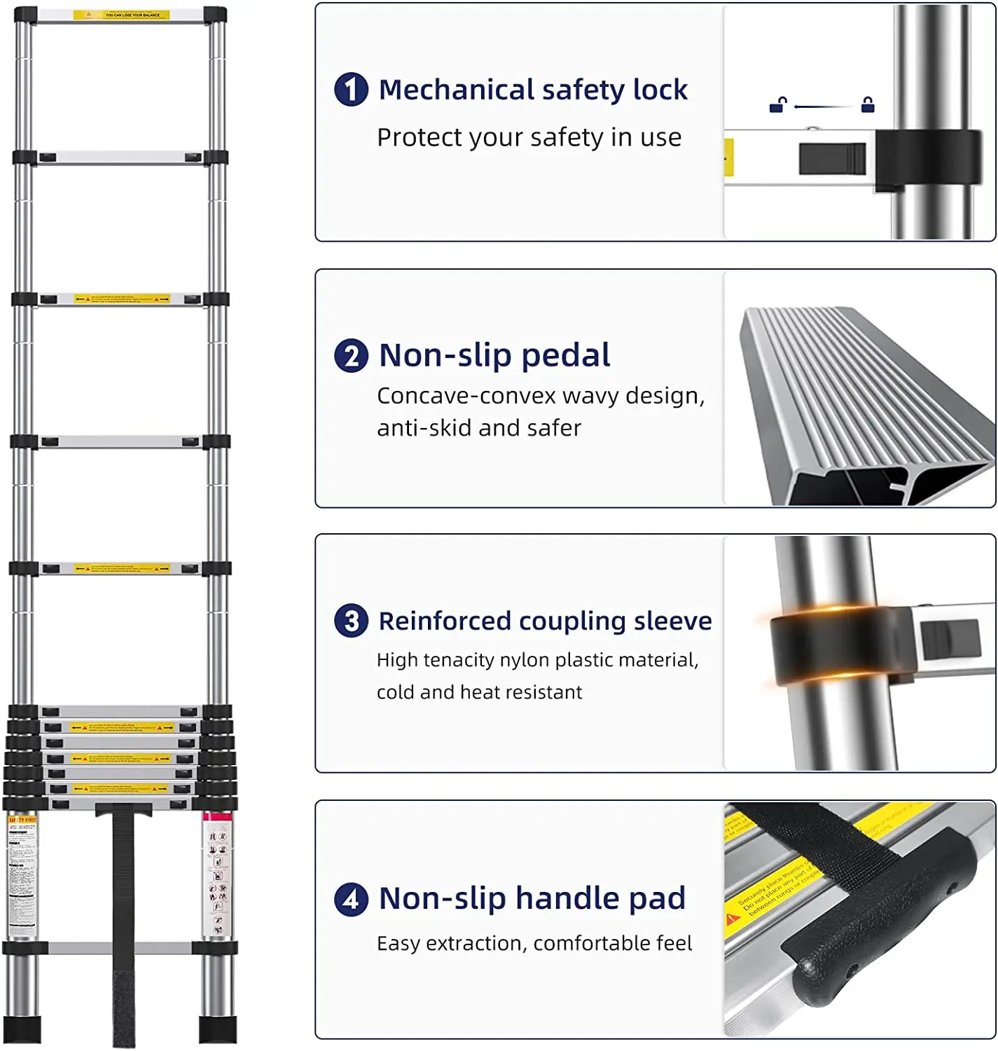 12.5FT Aluminium Single Telescopic Ladder Manufacture