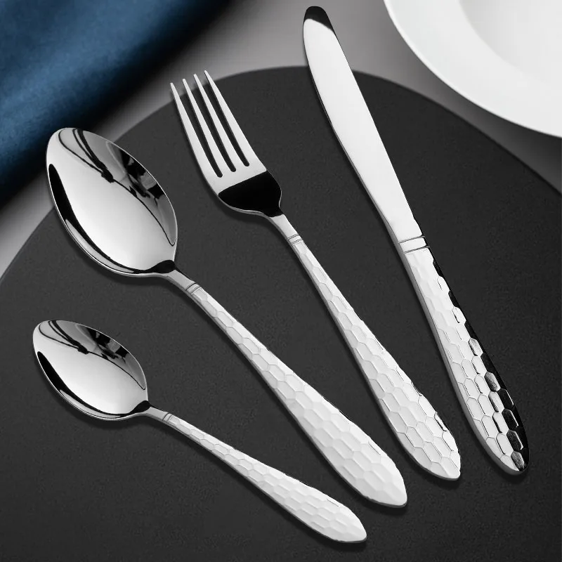 Hot Sale Light Luxury Spoons Set 24 Pcs 304 Stainless Home Steel Hammer Cutlery