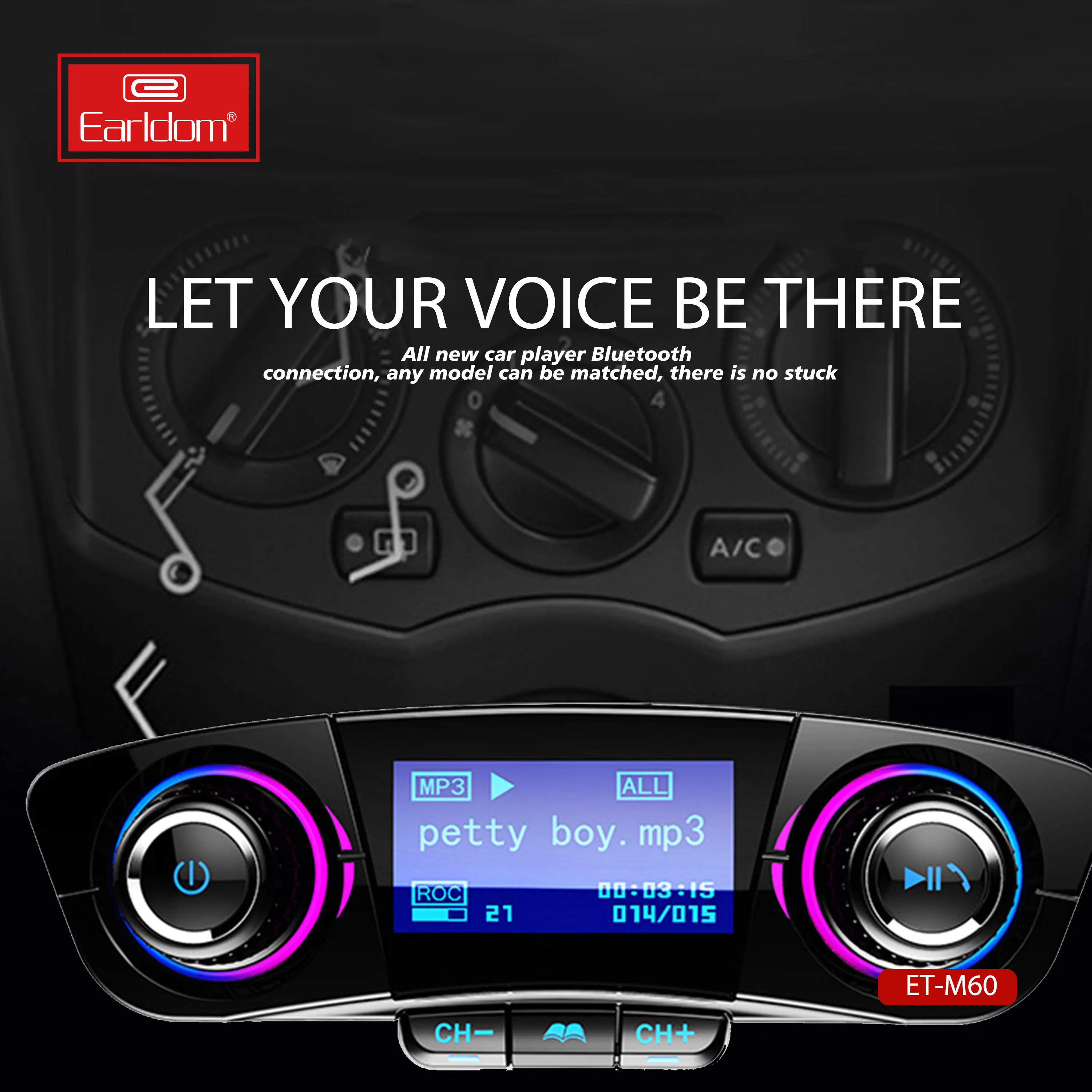 Earldom BT FM Transmitter Wireless Radio Adapter Car Kit with Dual USB Charging Car Charger MP3 Player Support TF