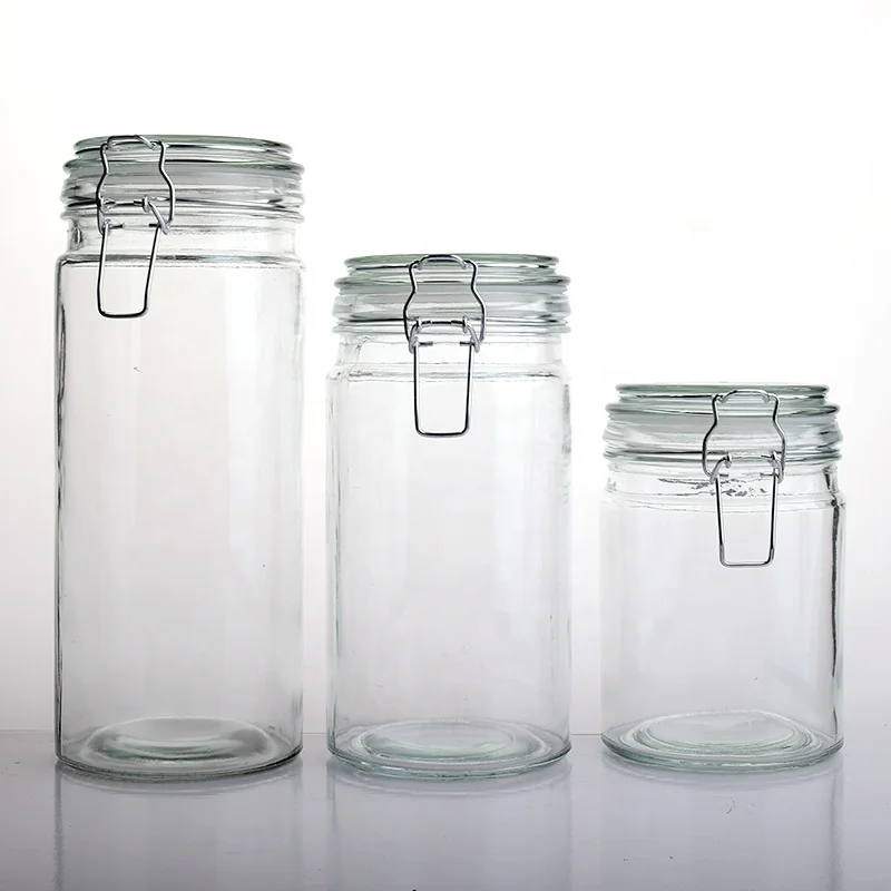 High Quality Airtight Food Glass Storage Jar for kitchen Excellent Mason Jars with Hinged Lids Canister sets - 3 Size