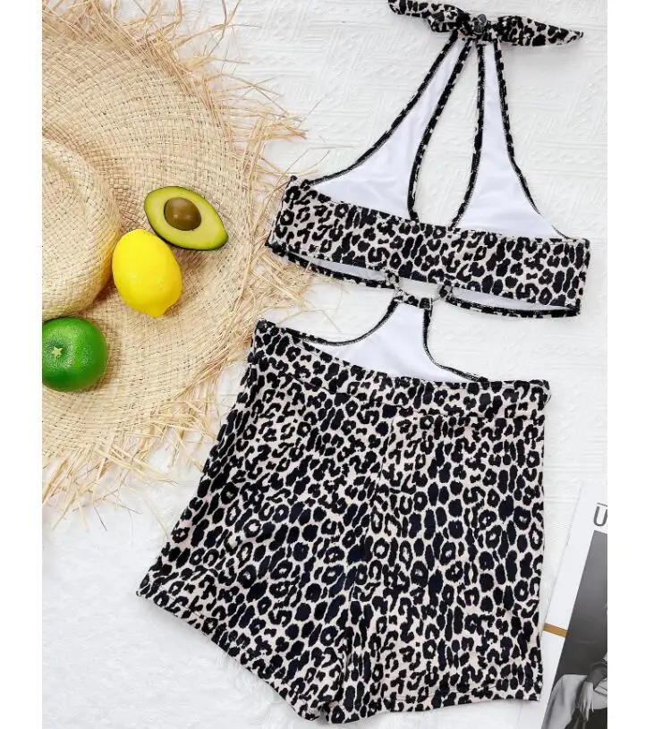 New STOCK Ring Front Cheetah Cut Out Sexy Lady One Piece Swimwear Boyshort Swimsuit