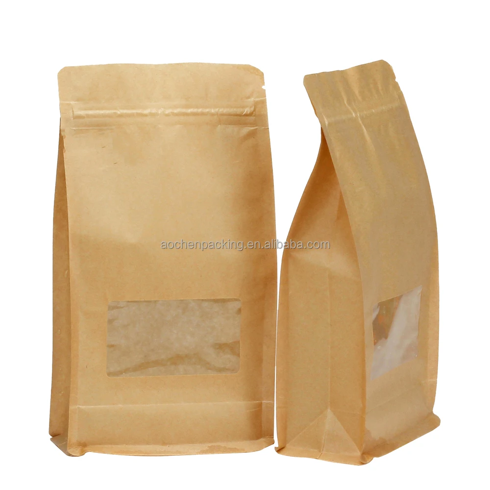 Free Sample Kraft Paper Pouch Stand Up Heat Seal Zipper Laminated Small Packaging Bags with window for Small Business